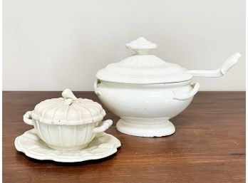 Antique Creamware Tureen And Sugar Bowl