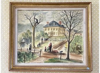 A Vintage Framed Watercolor, 'Tree Trimming' By Thomas George, Dated 1949