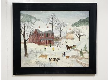 A Large Framed Oil On Canvas, Bucolic Winter Scene Signed Davies