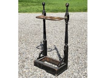 An Antique Brass And Wood Umbrella Stand