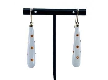 10K Mother Of Pearl & Orange Sapphire Drop Earrings