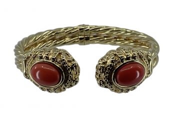 14K Yellow Gold W/ Coral Cuff Bracelet