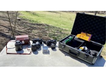 Two Vintage Minolta X-700 Cameras, Tokina, Tiffen And ProMaster Lenses With Sturdy Anvil Case