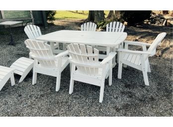 Seaside Casual Outdoor Table, Six Chairs, Two Foot Rests And Six Seat Cushions