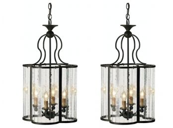 Pair Of Currey And Company Pendant Lights With Seeded Glass - Retail For Over $1100 EACH