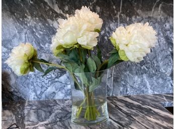 Faux White Peonies In Vase