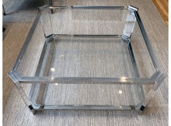 Mitchell Gold Glass Cocktail Table With Chrome Accents