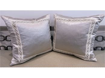 Pair Of High Quality Custom Silk 22' Sq Pillows With Down Insert