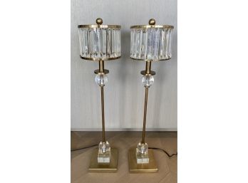 Heavy Brass & Crystal Pair Of Lamps