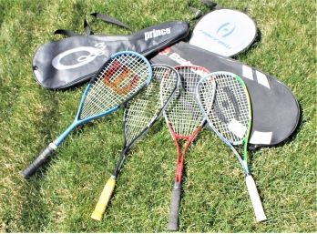 Group Of Four Squash Racquets With Prince, Wilson, Harrow & Babolan