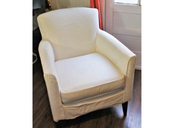 White Upholstered Single Arm Chair With Wood Legs