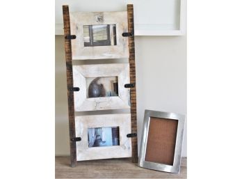 Lovely Rustic Wood Sheffield Home Three Frame Wall Mount Photo Holder & Pewter 8x10 Photo Frame