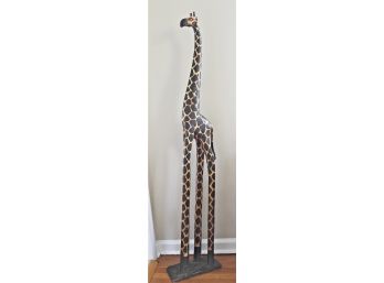 Tall Carved Wood 61.5' Giraffe Figurine