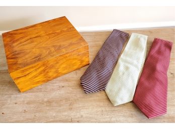 Men's Silk Neckties & Wood Cedar Lined Box / Humidor - Brooks Brothers & Kenneth Cole