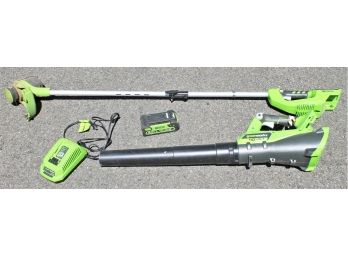 Greenworks 40 Volt Trimmer, Blower, Charger & Battery