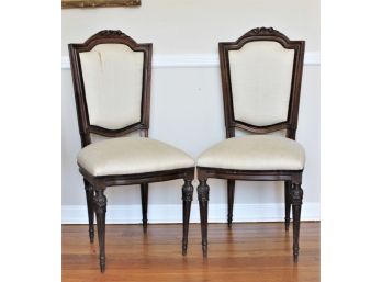 Pair Of Stunning Wood Hand Carved Antique Upholstered Dining Chairs