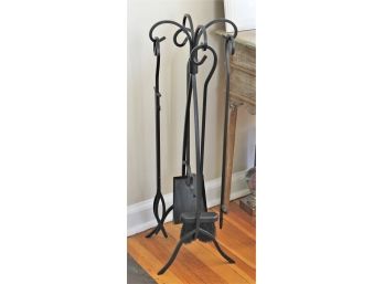 Four Piece Black Scrolled 31'h Wrought Iron Fireplace Tool Set