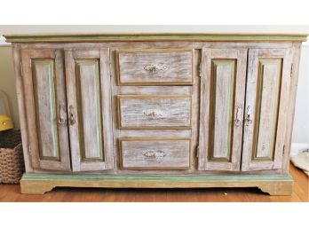 Handsome Custom Made In Tiradentes, Minas Gerais Brazil Whitewashed Rustic Wood Buffet / Entertainment Unit