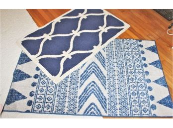 Two Small Blue & White Area Rugs