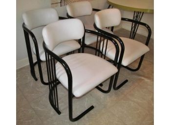 Vintage Set Of 4 White Vinyl Kitchen Chairs