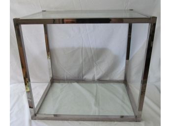 Vintage Chrome Glass Top And Bottom Side Table