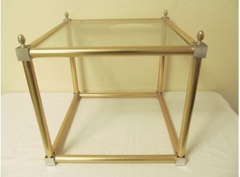Vintage Brass And Glass Top Side Table