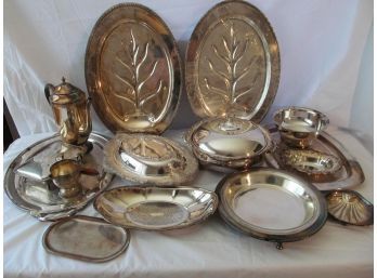 Huge Silver Plate Serving Pieces Trays - Covered Dishes - Carving Trays Etc