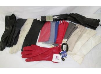 14 Pair Ladies Leather And Other Gloves New With Tags And Like New Cond