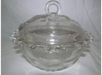 Heissey Depression Glass Covered Dish With Etched Glass