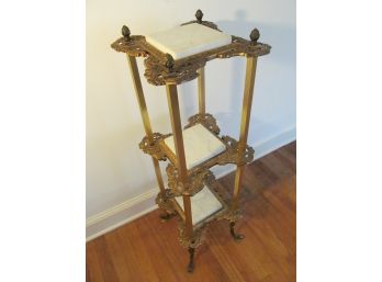Brass And Marble Three Tier Plant Stand