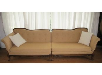 Mid Century Modern 2 Pc Gold Fabric Sofa By Vanleigh -- Near Mint Cond