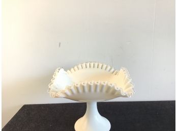 Large Fluted Milk Glass Stemmed Dish