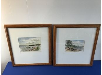 Pencil Signed Water Color Lake Scenes