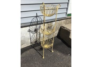 Antique Yellow Iron Basket Stand