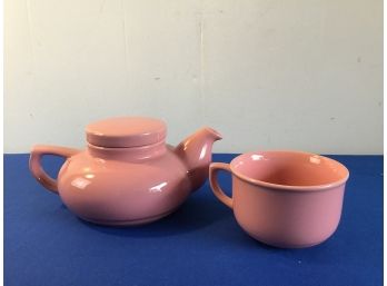 Mid Century Pink Tea Pot And Cup