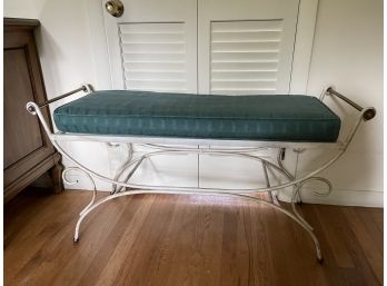 Vintage Scrollwork Iron Bench W Cushion