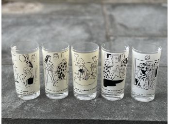 Mid Century Humorous  Highball Glasses- Set Of 5