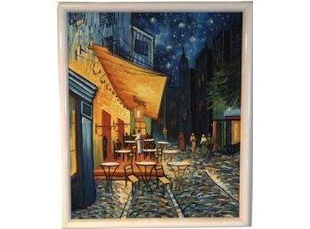 Colorful Abstract Acrylic Painting Of Night Street, Signed