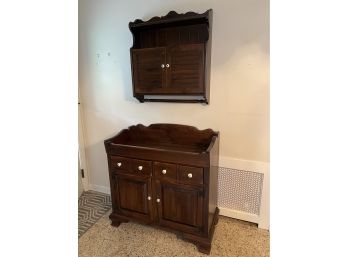 Ethan Allen Antiqued Pine Washstand & Wall Cabinet W Drop Down Door