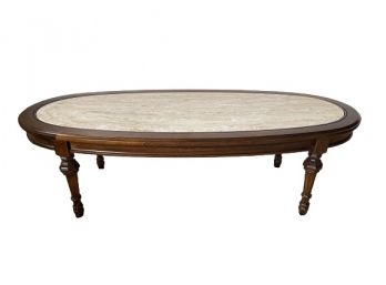 Wood And Marble Inset Oval Coffee Table