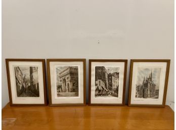 Paris Arc De Triomphe, Rue Galande, Rue Rustique, Sainte Chapelle Pencil Signed Prints - Set Of 4