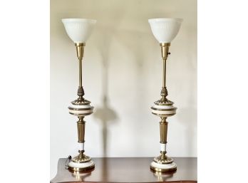 Mid- Century 34-inch Tall Torchiere Table Lamps-  A Pair