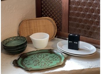 Vintage Acrylic Florentine Style Verdigris Green Serving Tray, Bamboo Serving Tray & More