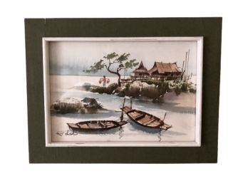 Framed Paper On Board Watercolor Painting, Signed