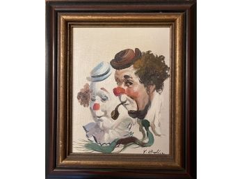 Oil Painting Of Two Clowns, Signed