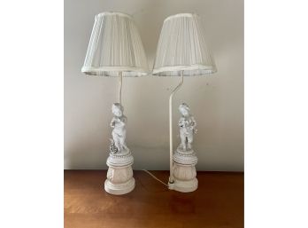 Vintage Porcelain Cherub Figurines Table Lamps- A Pair