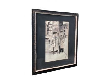 Original Framed Watercolor Of A Couple, Signed And Dated