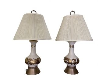 Vintage White/ Gold Fruit Motif Table Lamps - A Pair