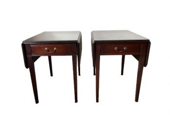 Mahogany Leather Top Pembroke Tables - A Pair