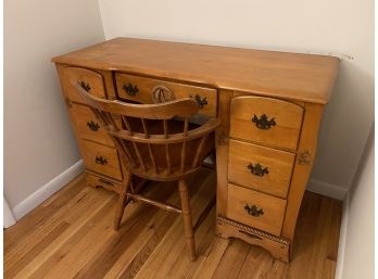 Vintage Kneehole Desk W Ship Anchor Details And Chair